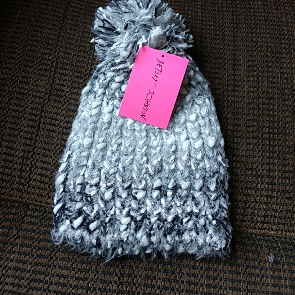 Betsey Johnson gray beanie hat warm cozy winter